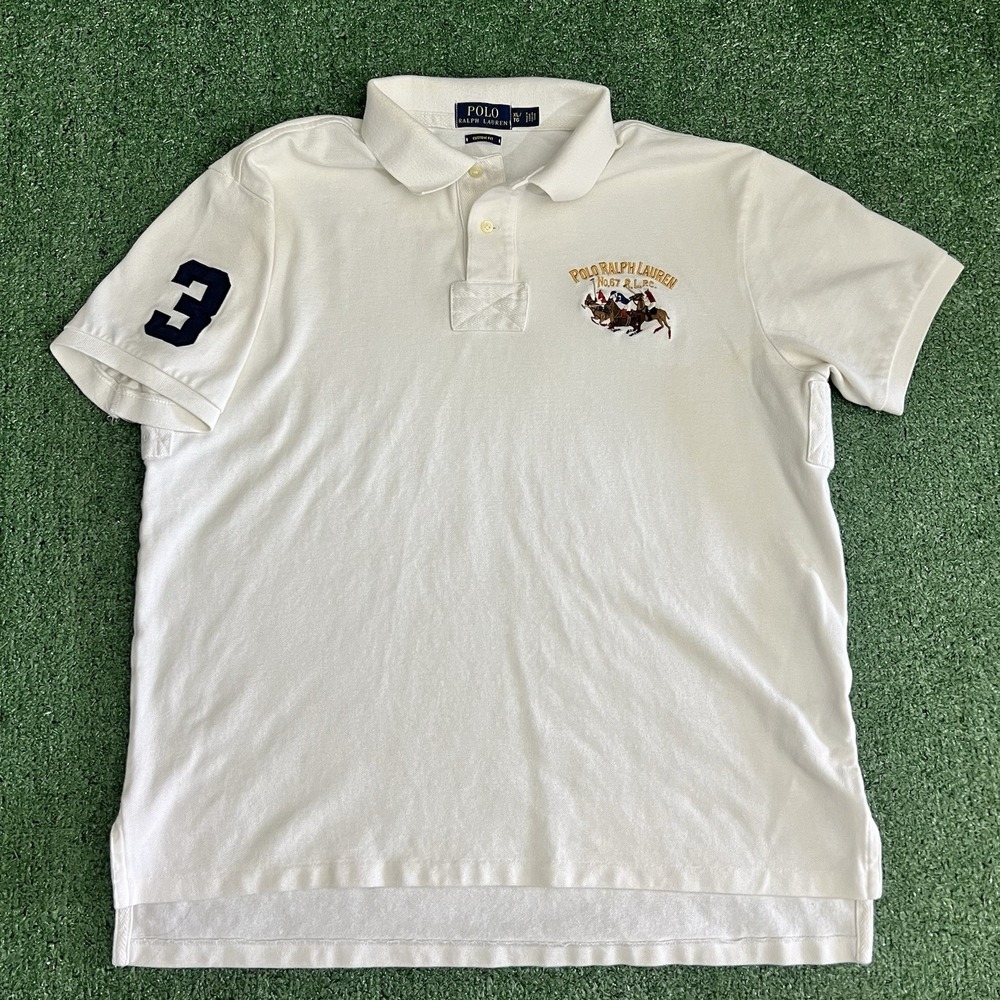 Polo Ralph Lauren Custom Fit Triple-Pony Stampede Mesh Polo Shirt Size XL White